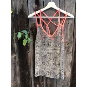 Circa 2010’s Solemio Snakeskin/Neon Print Sheer Cutout Racerback Tank, Sz Small